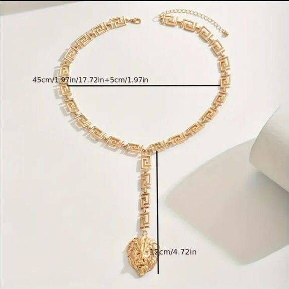 Designer Inspired Silver Lion Head Pendant Lariat Necklace - Picture 2 of 2